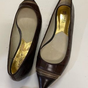 Michael Kors Brown Flats w/Gold Zip Design, 8.5.